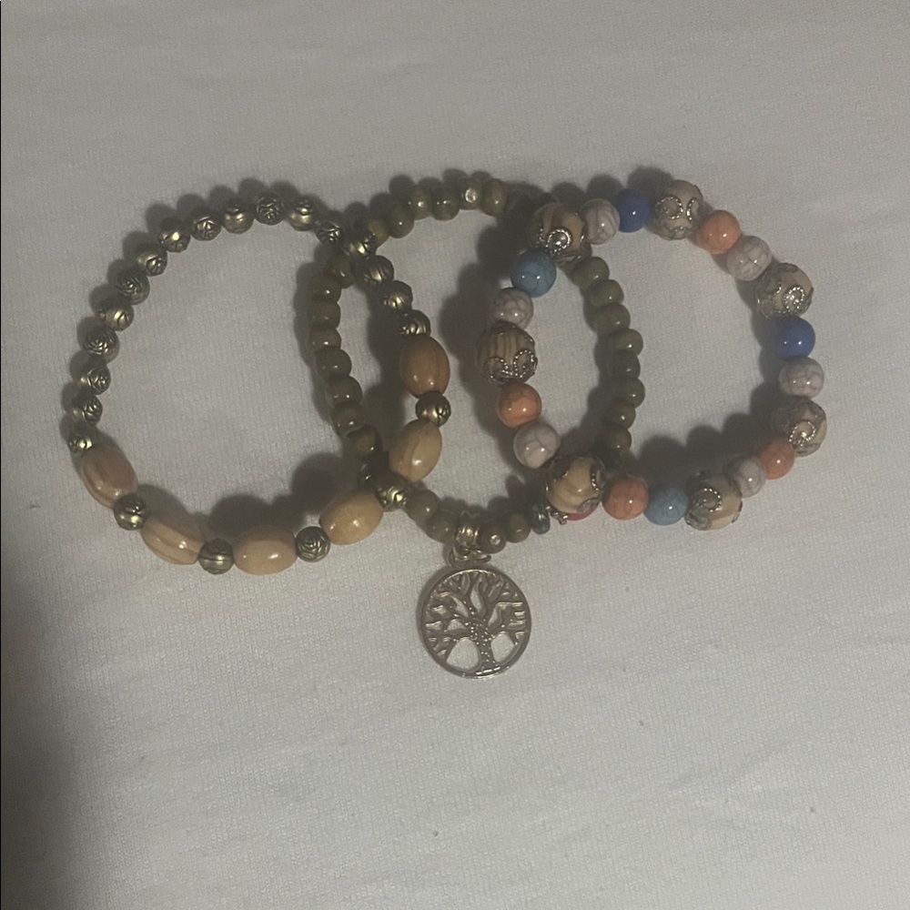 Beaded Bracelet Set with Tree Charm